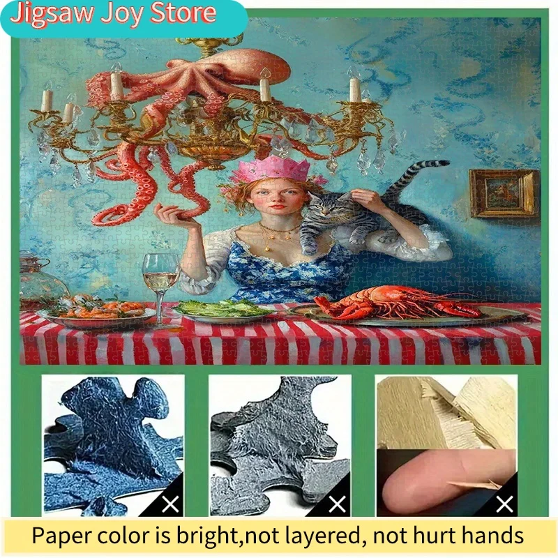 Rompecabezas de Papel DIY, Lámpara de Cristal con Diseño de Belleza y Pulpo de Estilo Fantástico, Escena de Cena con Gato y Langosta, Rompecabezas para Adultos, Adecuado para el Hogar