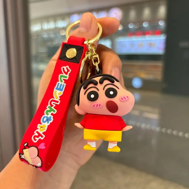 Bandai Anime Cartoon Crayon Shin Chans Pvc Doll Keychain Kawaii Couple School Bag Pendant Cute Decoration Gift