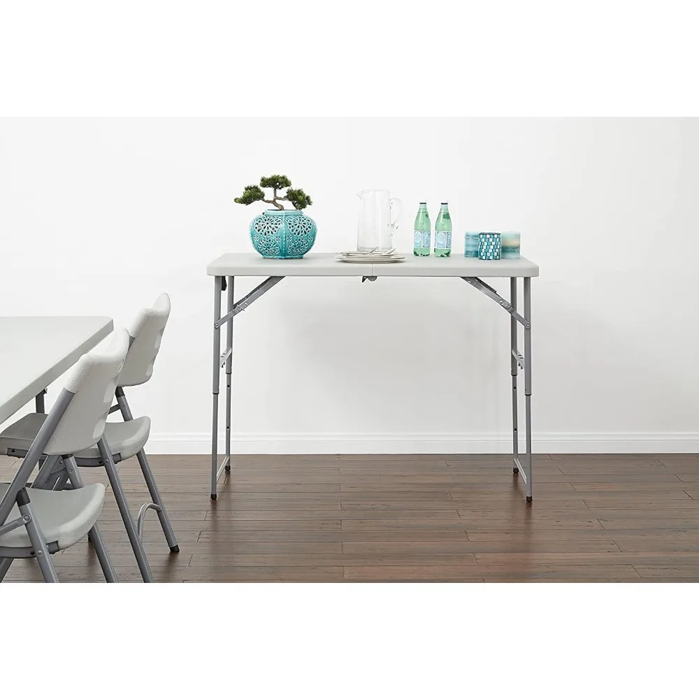 Resin Multipurpose Rectangle Table, 4-Feet Long, Height Adjustable, Center Folding Table, Light Gray