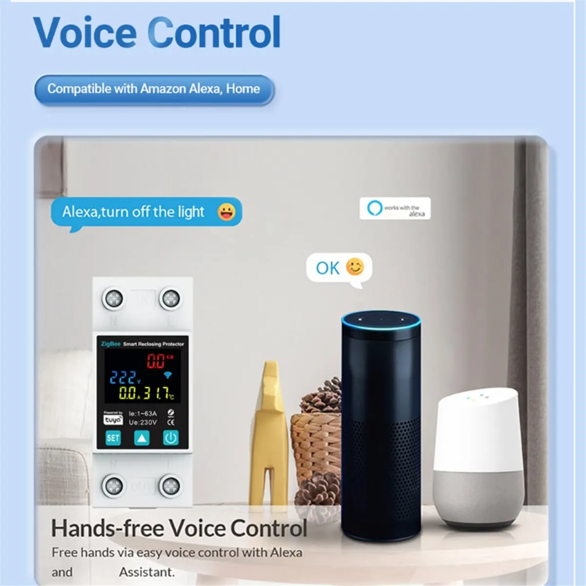 *AIMA ZigBee TUYA Smart Life 2P/63A Disyuntor Fuga a tierra Protección contra sobretensión Protector Relé Medidor de energía