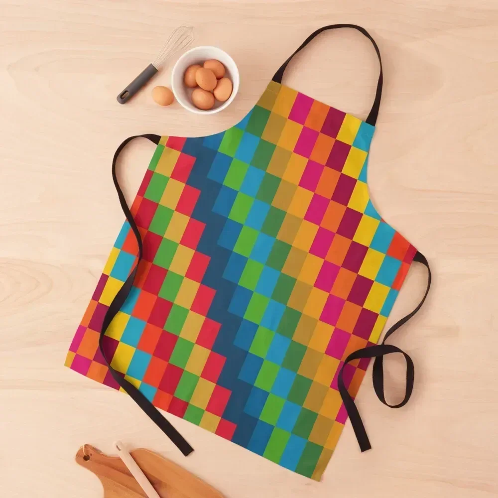 

Colorful rectangle pattern Apron for home useful pieces New year's men's barbecue Women Kitchen Apron