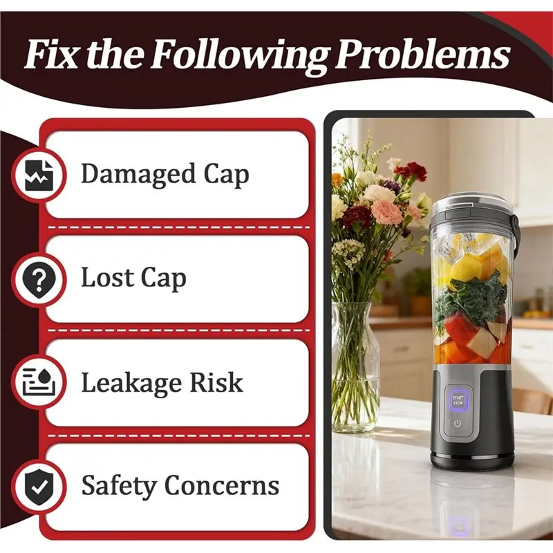 Stable Performance For Ninja Blast Portable Blender 2 Pcs Replacement Parts- Leakproof Blade Cover And Vessel Cap For BC100&