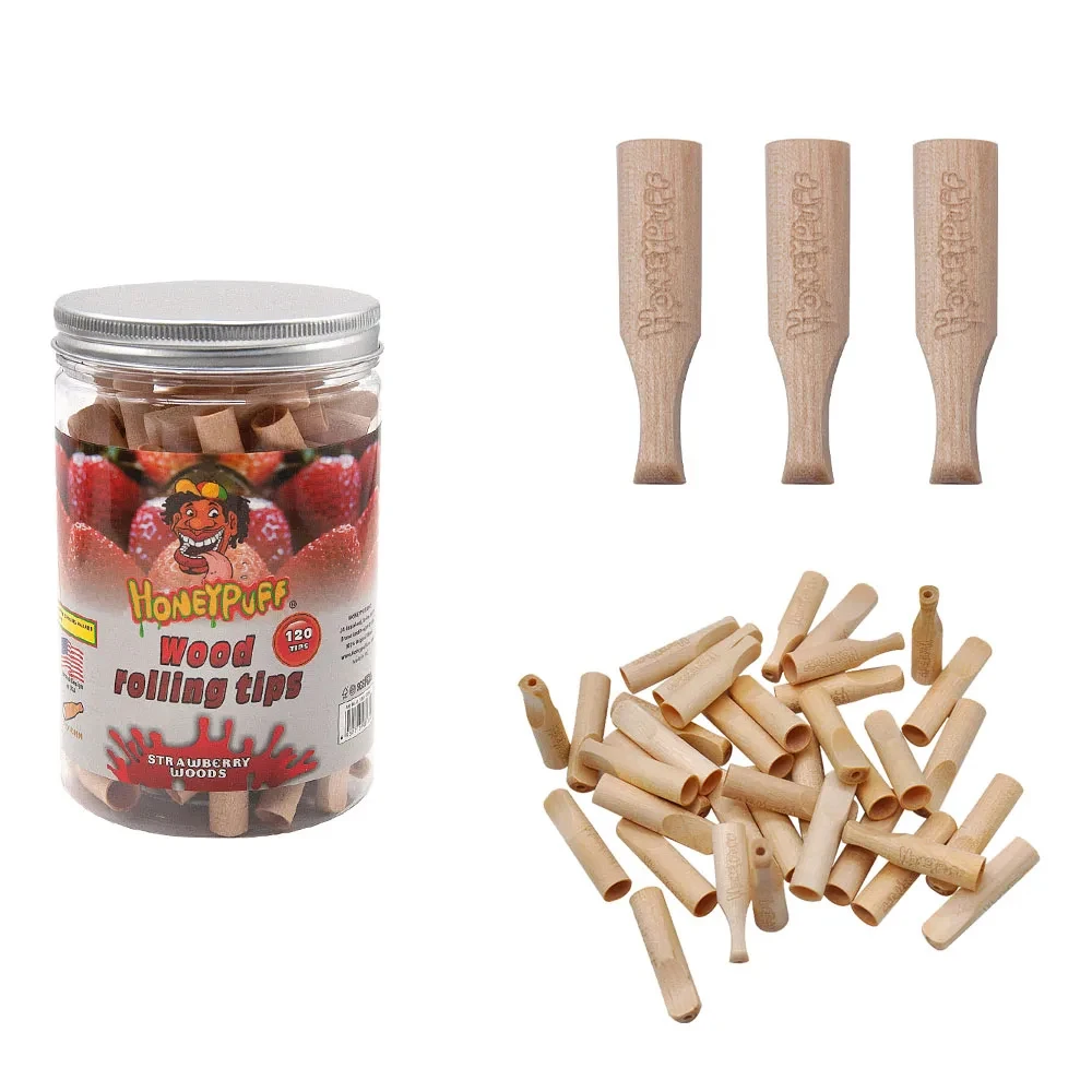 Honeypuff 1 Box 40mm Flavor Wood Mouthpiece Filter Tips 120 Pieces Wooden Mouthpieces Wooden Holder Suction Nozzle