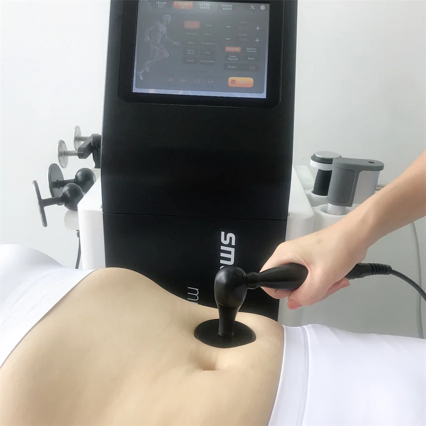 RET/CET Ultrasound Diathermy Machine with Capacitive Resistive Energy Electric Muscle Stimulation Shock Wave for Physiotherapy