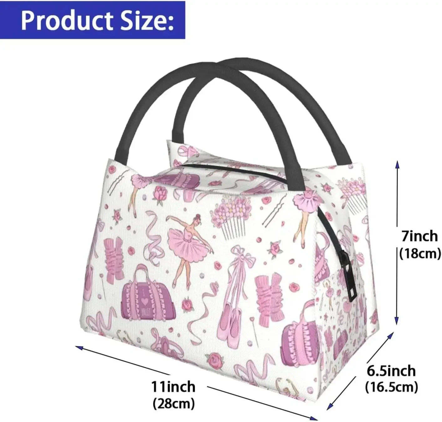 Pink Ballet Dance Lunch Box Picnic Bags Dance Tote Insulated Portable Cute Container Meal Bag Dance Lunch Box for Picnic Shcool