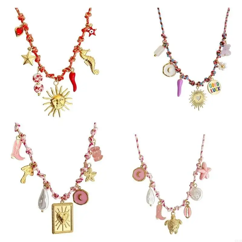 Adjustable Copper Chain Necklace With Marine Life Charm Including Seashells and Pearls Accent for Casual Wear