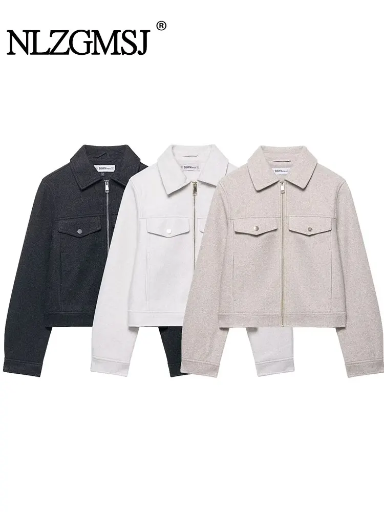 

NLZGMSJ Woman Jacket For Woman New Autumn Fashion Zipper With Pockets Short Coats Casual Long Sleeves Chic Jackets
