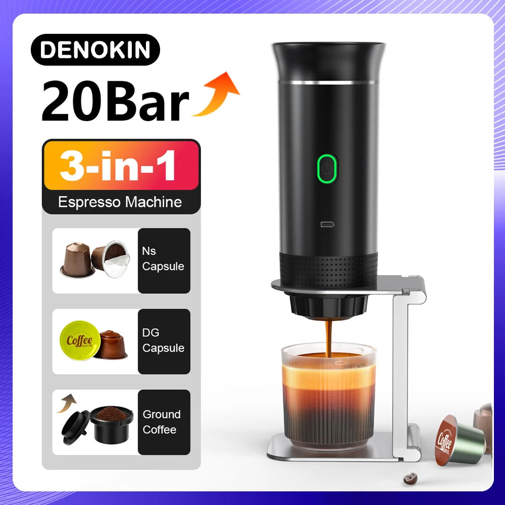 Bezprzewodowy elektryczny przenośny ekspres do kawy Espresso do samochodu i domu Ekspres do kawy kempingowej 3 w 1 Kapsułkowy proszek Podróżny ekspres do kawy