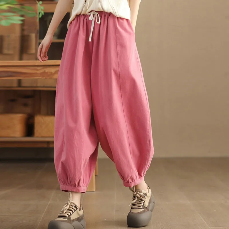 

NINI WONDERLAND Autumn Cotton Casual Harem Pants 2024 Spring Women's Elastic Waist Loose Trousers Female Ankle Length Pants