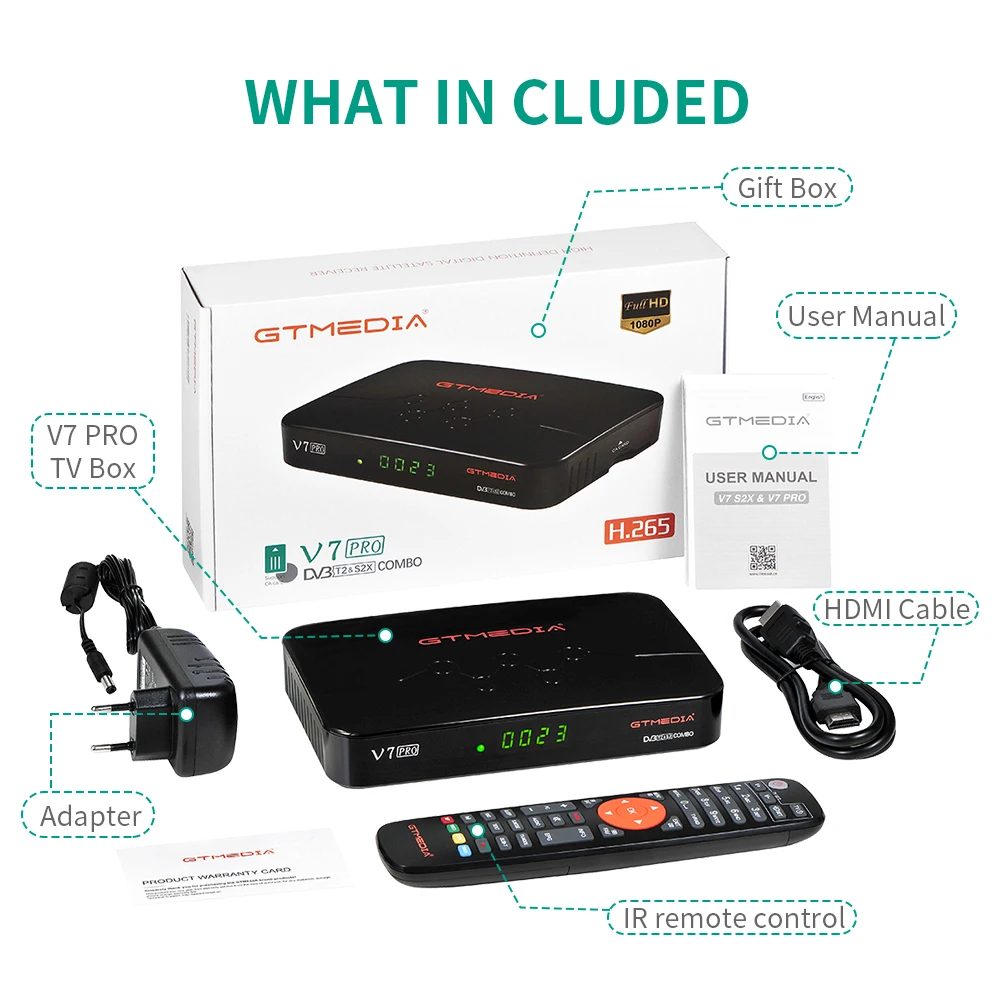 Receptor de TV por satélite GTMEDIA V7 Pro DVB-S/S2/S2X + T/T2 HEVC principal 10 perfil tarjeta CA compatible con H.265 WIFI incorporado BISS rollo