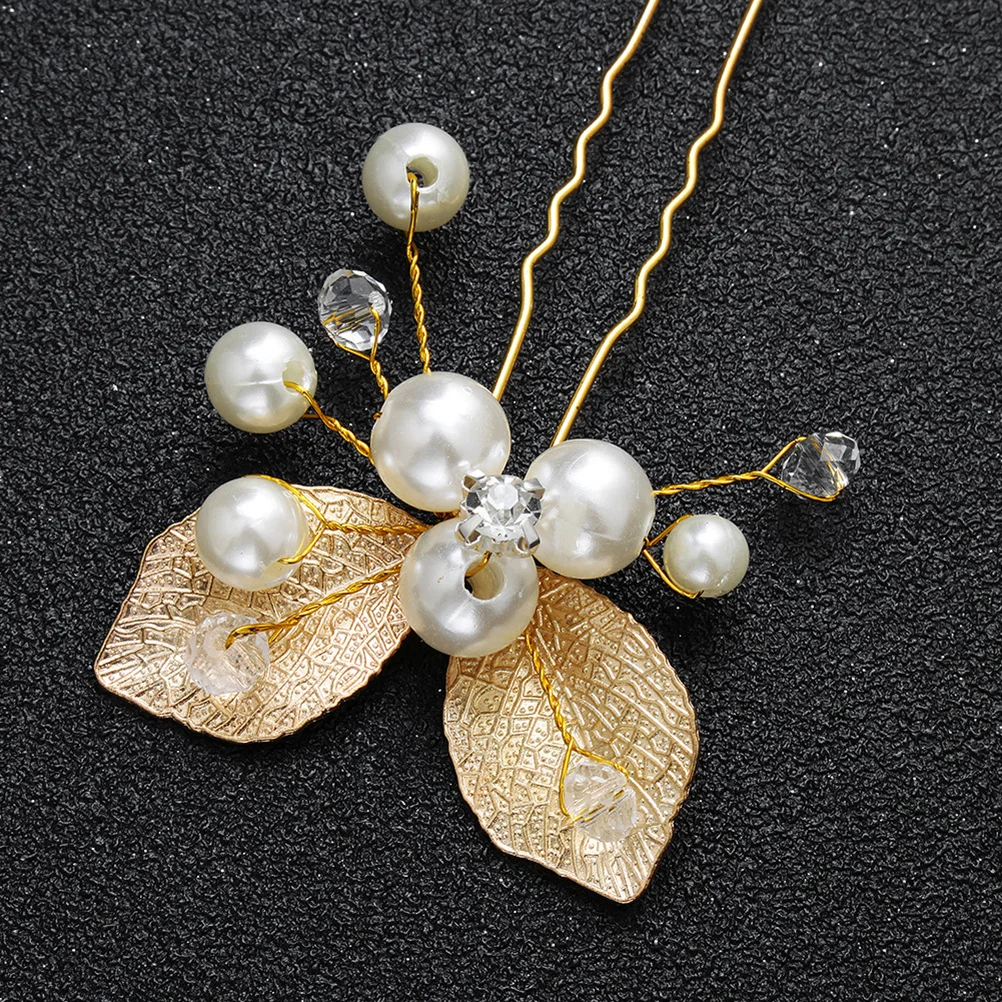 

6Pcs Pearl Hairpins Bridal U Shape Hair Clips Silver Rhinestone Leaf Wedding Party Decoration Accessories Bridal Hairpin
