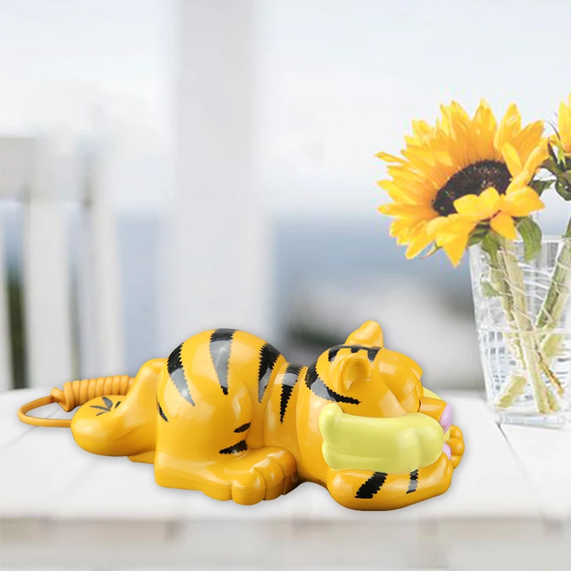 Cute Tiger Mouth Corded Phone Telephone with LED Indicator, Desktop phone Audio / Redial, Mini Landline Telephone,Christmas Gift