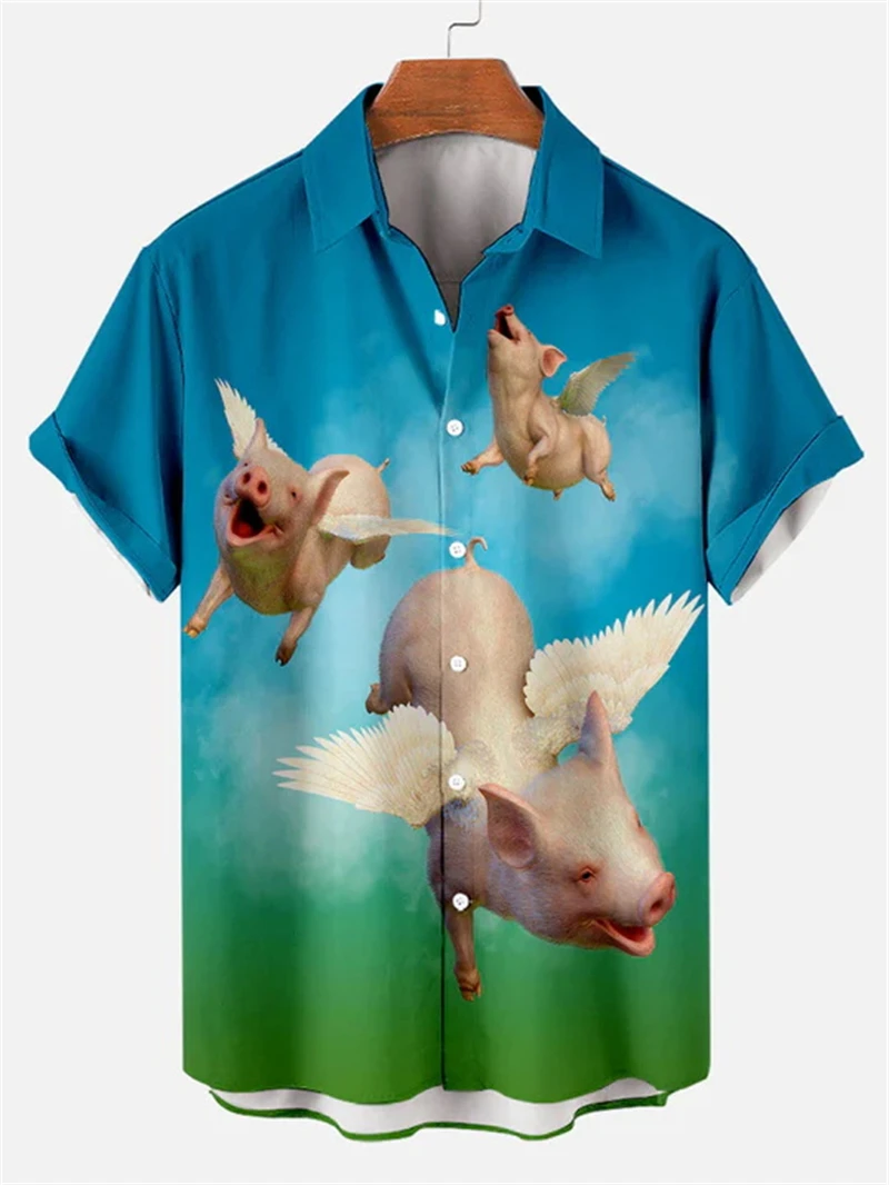3D Cartoon Animal Print Hawaiian Shirt - close-up view