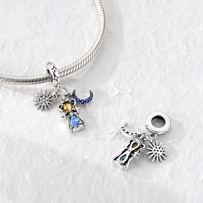 Time Hourglass Sun Moon 925 Sterling Silver Charm Pendant Fit Original Bracelet Diy For Woman Jewelry