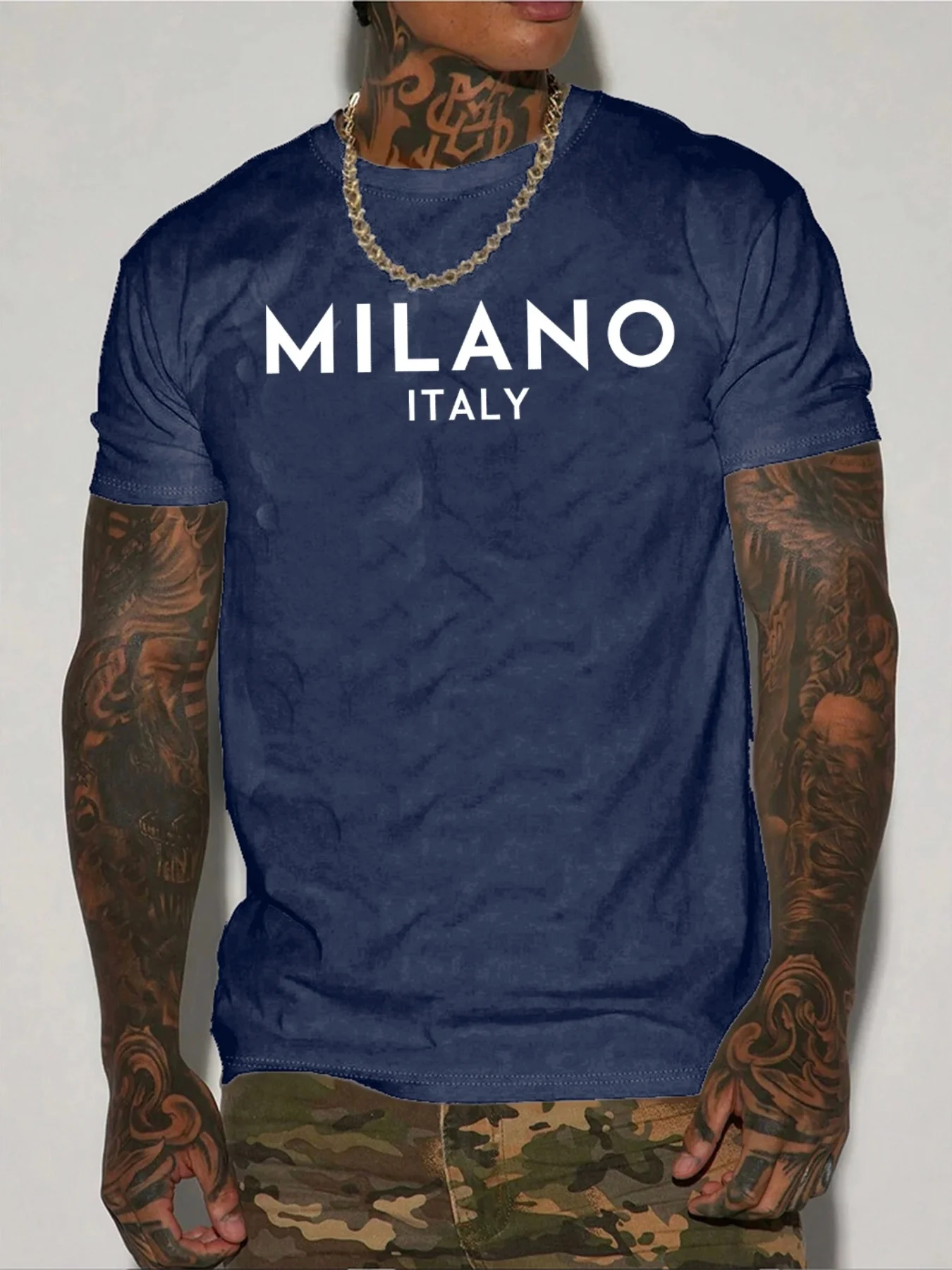 T-shirt voor heren 100% katoen zomer Milano Italië print casual slim fit ronde hals korte mouwen T-shirt top