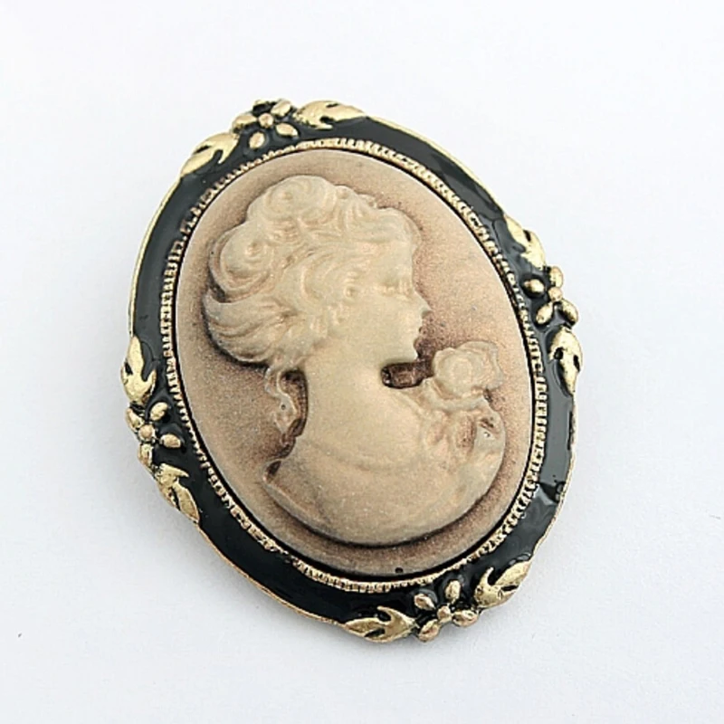 Crystal Rhinestones Cameo Vintage Brooches for Women Queen's Cameo Beauty