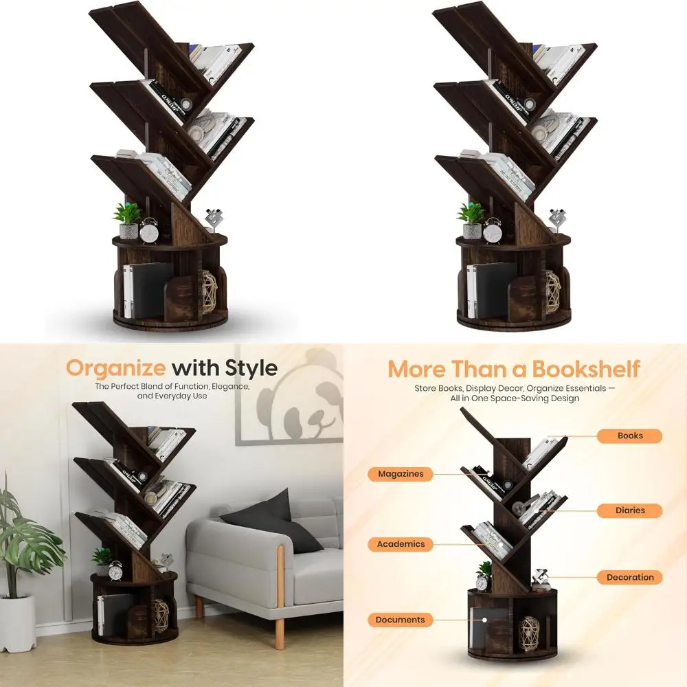 

360° Swivel 5-Tier Bookshelf, Space-Efficient Corner Storage, Premium Wooden Design for Kids & Office
