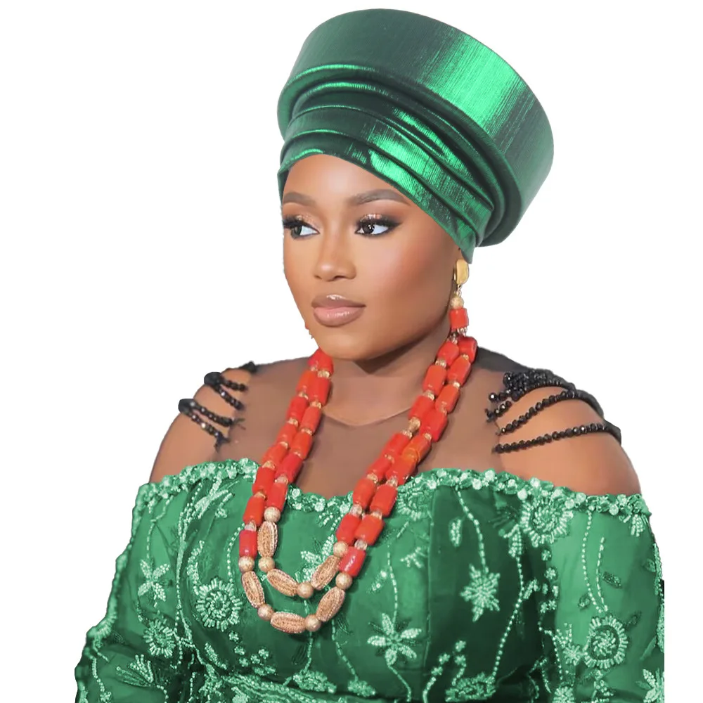 

Shiny Pleated Turban Cap for Women African Female Head Wraps Nigeria Lady Headwear Hat Wedding Headtie Autogele Headgear Mujer