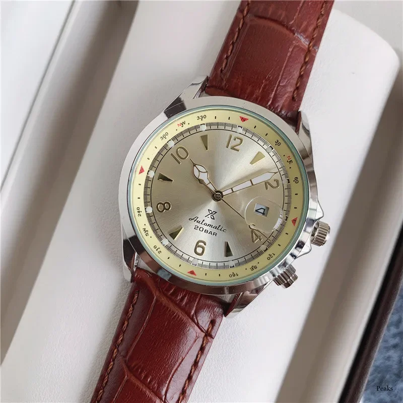 ساعة يد كوارتز كرونوغراف برتغالية فاخرة عالية الجودة للرجال من الجلد باللون الأسود والأبيض