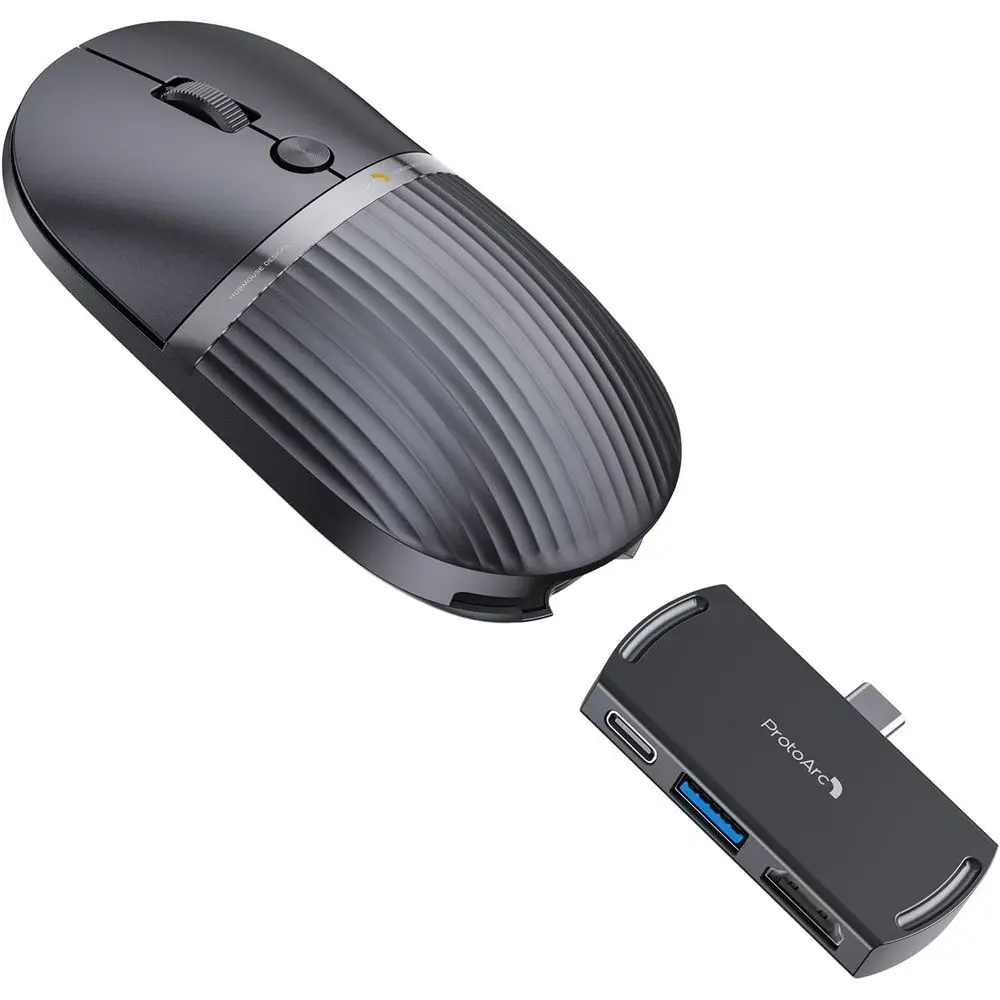 Rechargeable Bluetooth Mouse with 3-Port Hub (PD, HDMI, USB 3.0), Silent Multi-Device Travel Mouse for Laptop, iPad, and Surface