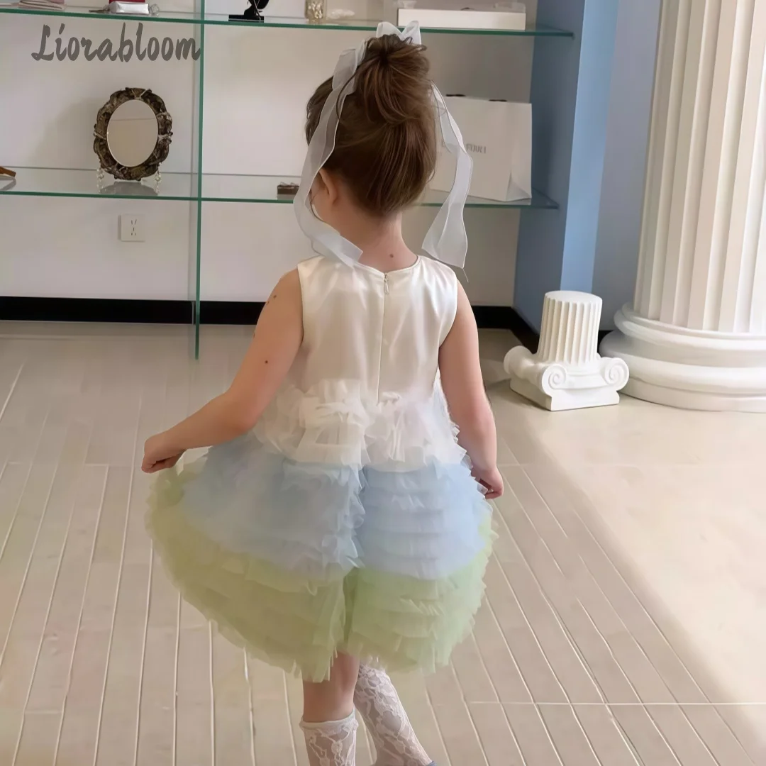 Girls' Multicolor Tulle Gown Embroidered Flower Girl Dress Wavy Hem Design Formal Party Dress Princess Gown Elegant Long Dress - view 4