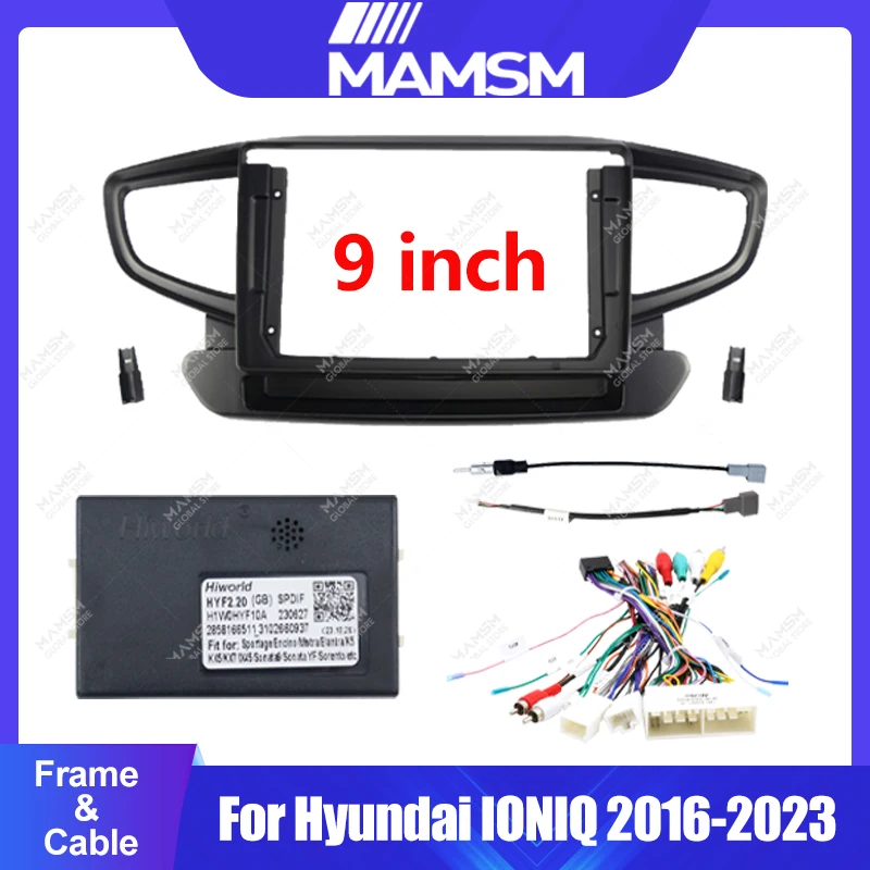 MAMSM For Hyundai IONIQ 아이오닉 2016-2023 9inch Trim Frame Canbus Decoder Cable Harness Full Set Installation For Android Head Unit