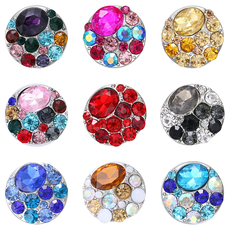 KZ3692 New Beauty Colorful stones Rhinestone Round 18MM snap buttons fit DIY snap bracelet jewelry wholesale