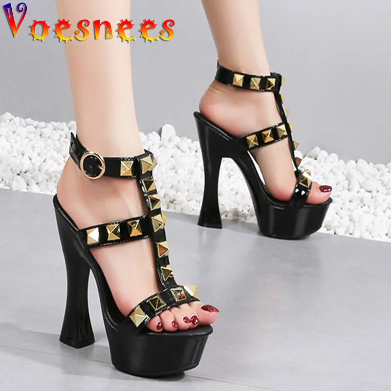 New Rivet Designer High Heels 2022 Fashion Thick Platform Club Women Pumps Sexy Summer Models Sandals White Black Red Woman Shoe