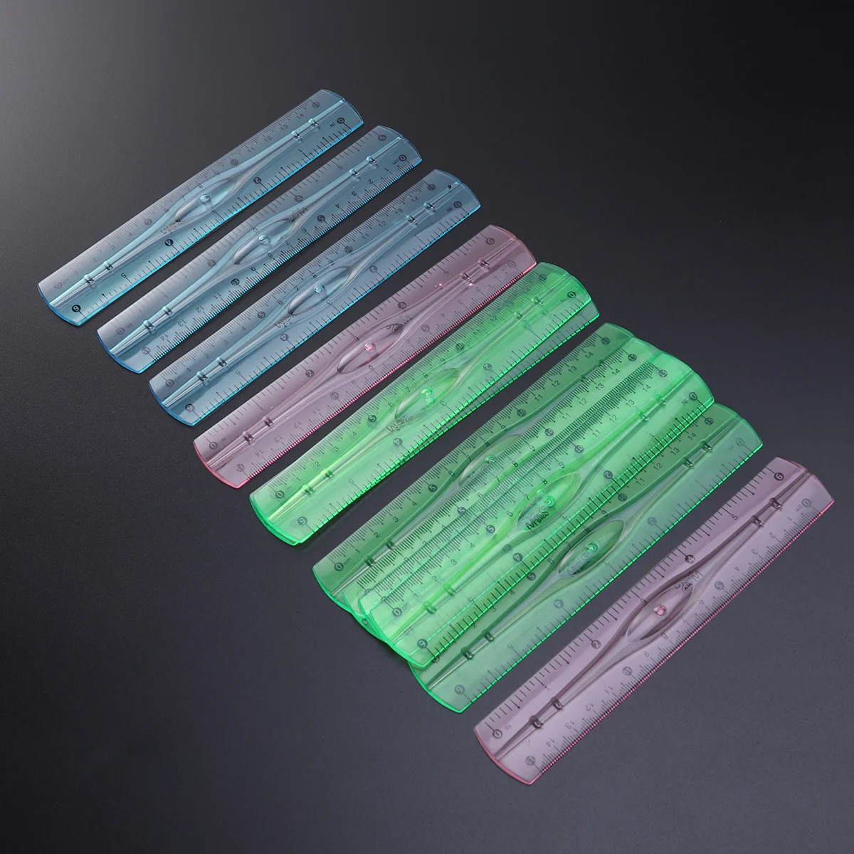 12 Pcs Plastic Transparent Rulers School Students Stationery Office Measuring Ruler 15CM (Random Color)