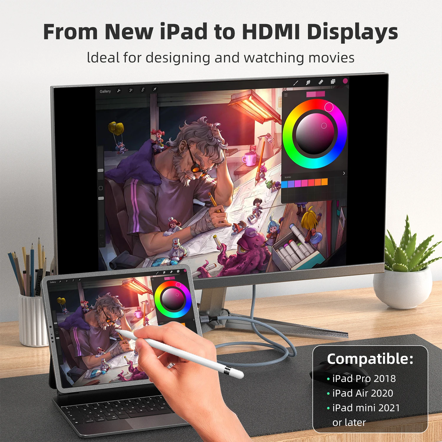 C 타입 to HDMI2.1 케이블 USB-C to HDMI 8K @ 60Hz 4K60HZ 어댑터, 썬더볼트 3 4 to HDTV 컨버터 케이블, 아이폰 15 맥북 노트북용