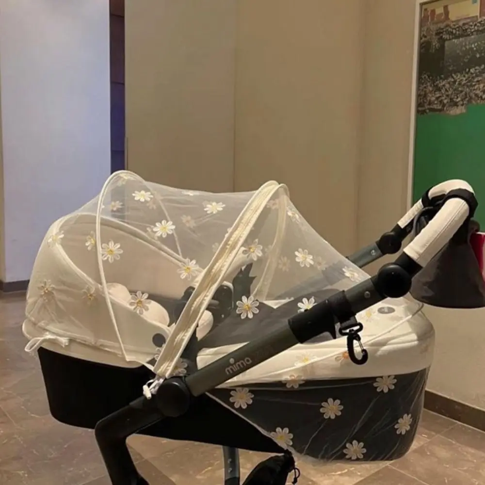 Carriage Full Cover Daisy Stroller Mosquito Net Summer Mesh Canopy Flower Pushchair Zipper Curtain Buggy Net