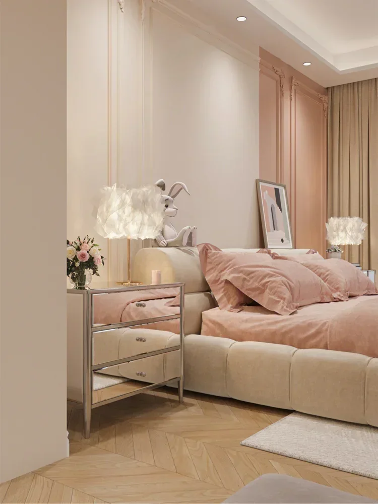 كريم نمط السرير صافي الأحمر سحابة نفخة سرير أنثى 1.8 متر تكنولوجيا النسيج السرير الخفيفة الفاخرة والبساطة الحديثة #4