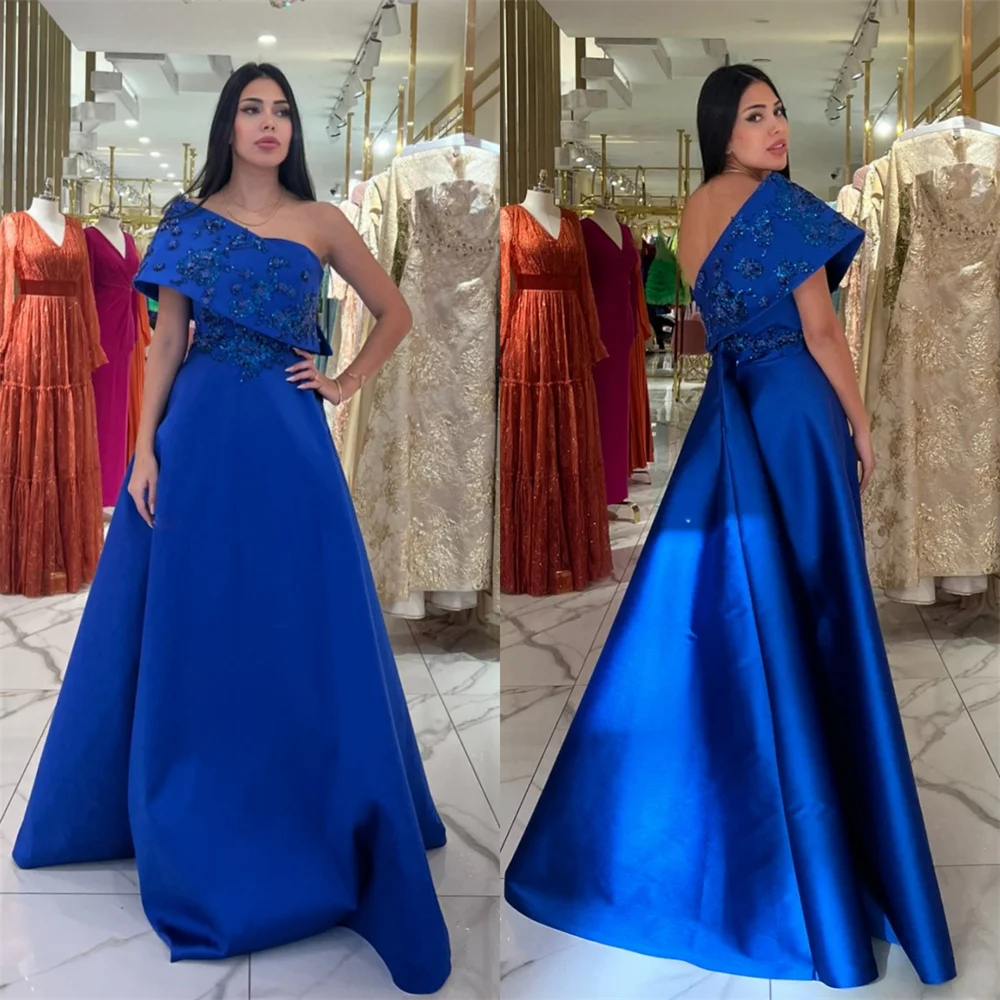 

Customized Prom Dress Saudi Arabia Dearin One-shoulder Ball Floor Length Open Back Skirts Draped Bead Bespoke Occasion Dresses F