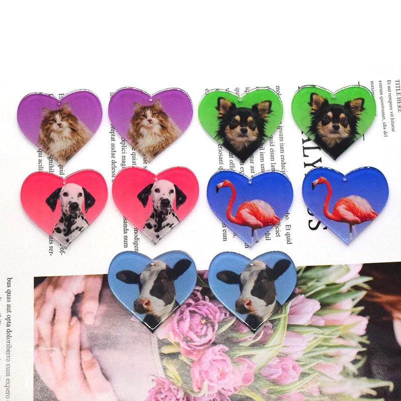 10pcs Heart Puppy Dog Cat Flamingo Acrylic Charms Cute Pet Choker Pendant Cowboy Earring Make Diy Animal Charm For Jewelry