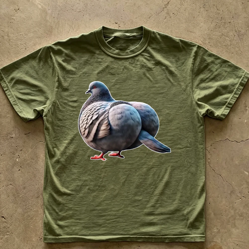 Funny Fat Pigeon Meme Graphic T‑Shirt Realistic Plump Dove Bird Photo Art Print O‑Neck Short Sleeve Soft Cotton Loose Tee Tops
