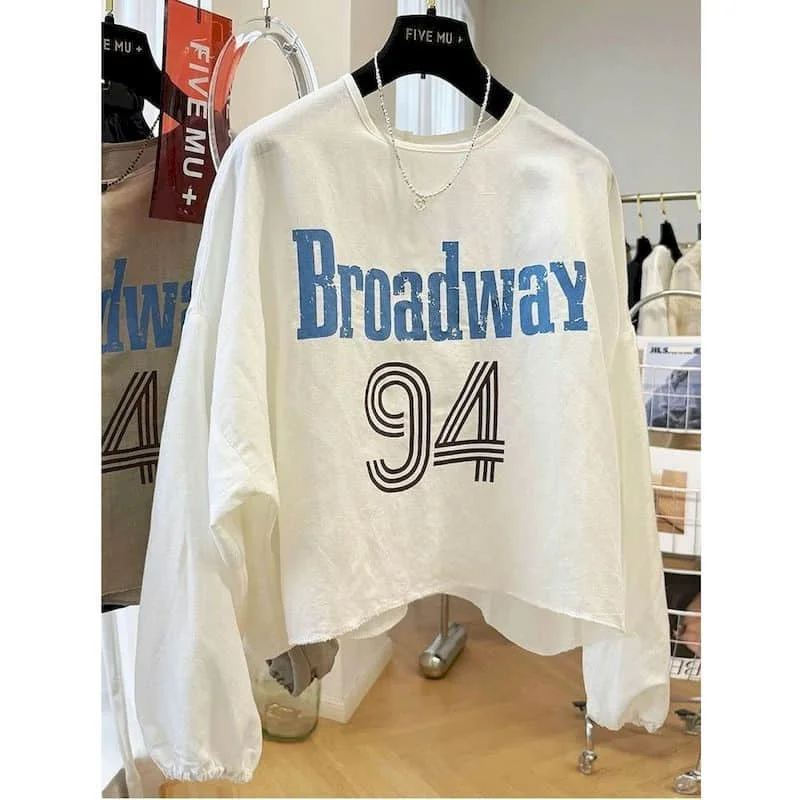 T-shirts Women Sporty O-neck Oversized Letter Printed Tops Vintage Casual American Style Smock Long Sleeve Autumn Women Clothes