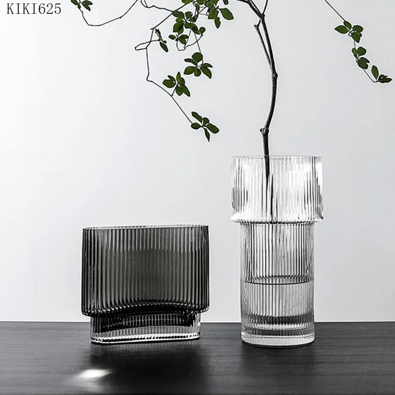 بسيط شفاف زجاج مخطط زهرية غرفة نوم تشكيلة زهور الحاويات المنزلية المائية زهرية الزفاف الفن ديكور المنزل