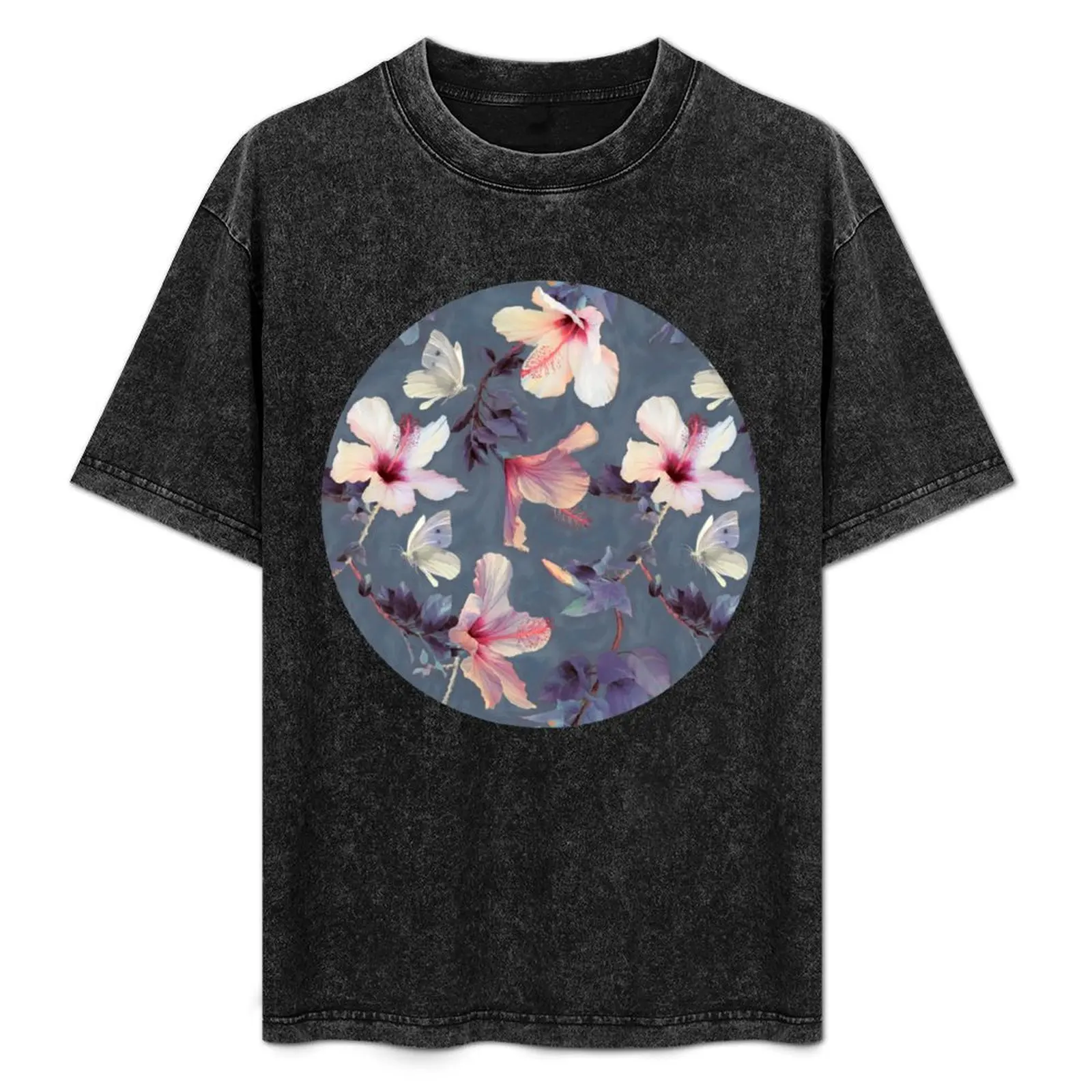 

Butterflies and Hibiscus Flowers - a painted pattern T-Shirt Work Comfort T-Shirt for Men