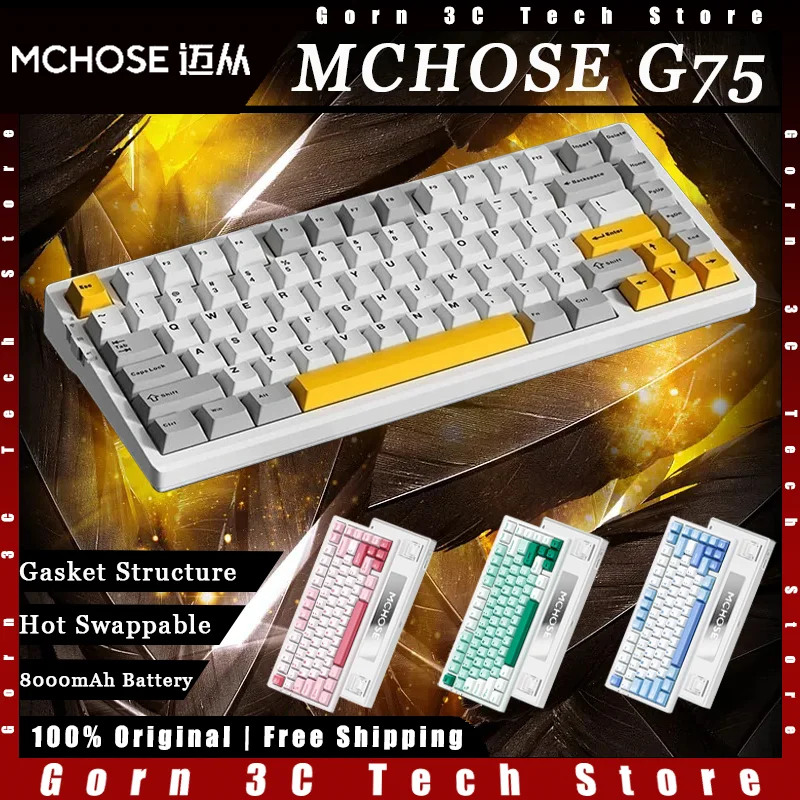 

MCHOSE G75 Pro Mechanical Keyboard Tri-mode Gasket Structure Hot Swap E-sports Customized Gaming Keyboard Pc Gamer Accessories