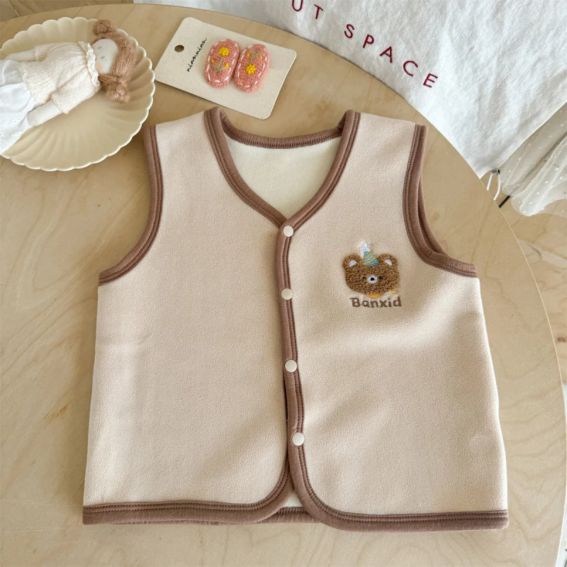 01-Children's Vest Autumn Winter Girls' Warm Vest Autumn Style Baby Girl Fleece-Lined Outerwear Polar Fleece Autumn Top Trendy