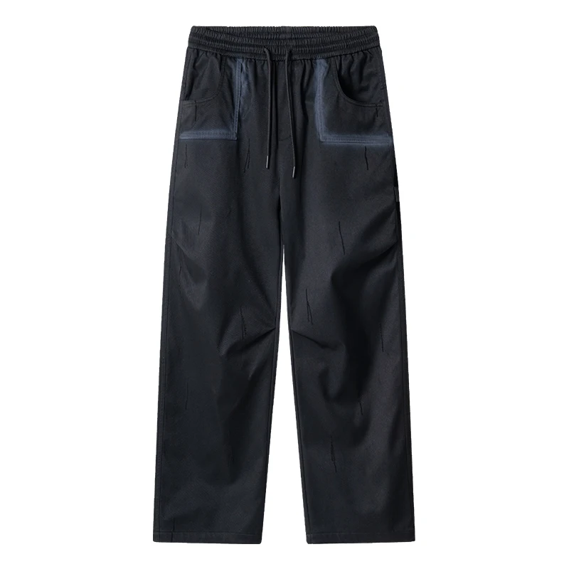 

Цельные мужские весенне-осенние брюки-карго в винтажном стиле с несколькими карманами, карманы с цветными блоками, свободные повседневные брюки прямого кроя, модный дизайн в стиле ретро, мужская уличная одежда больших размеров