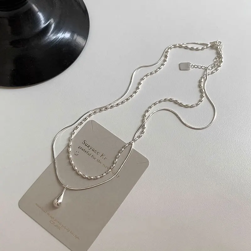 S925Sterling Silver Minimalist Sterling Silver Double-Layer Necklace2024New HotinsNiche Water Drop Pendant Necklace