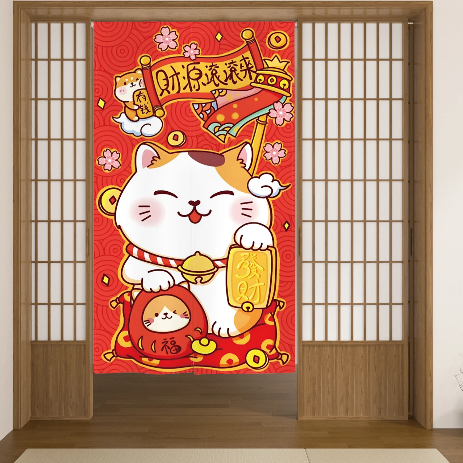 Japanese Style Fortune Cat Door Curtain Noren Dining Room Kitchen Partition Shop Doorway Decoration Tapestry Curtain Partition