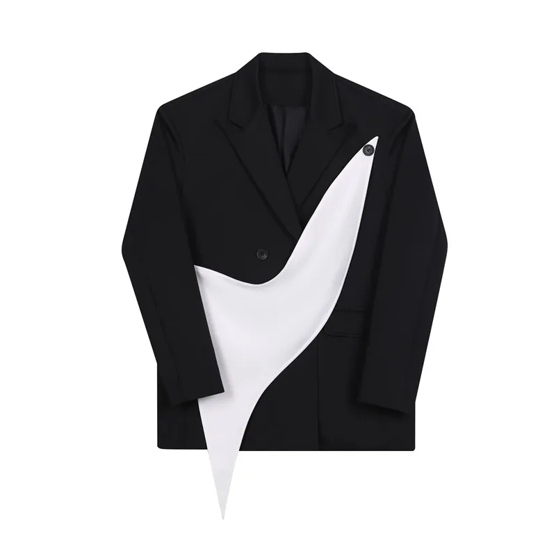 Detachable White Ribbon Suit Coat Men Space Cotton Loose Casual Streetwear Fashion Show Blazers Suit Jacket Male Stage Clothing