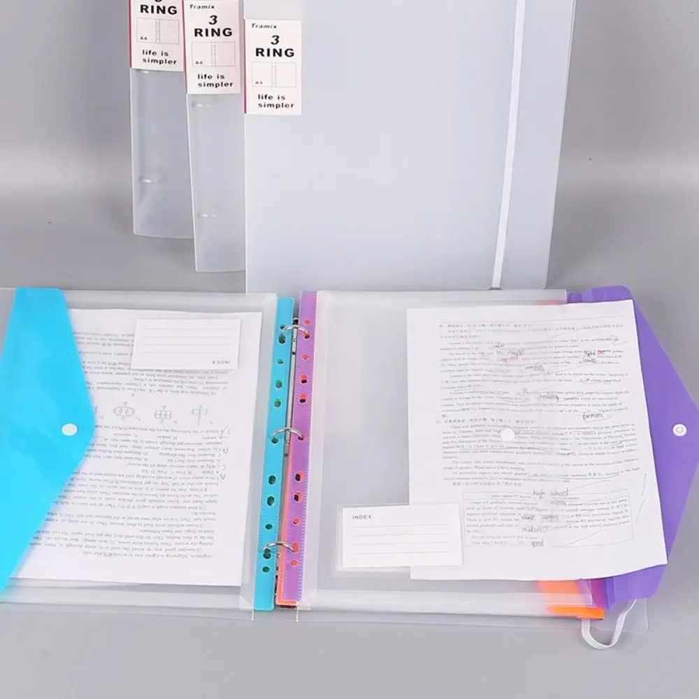 

6 pcs Perfect Plastic Binder Folders Clear 11 Holes Punched Pockets Snap Closure A4 Label Loose-Leaf Home Office