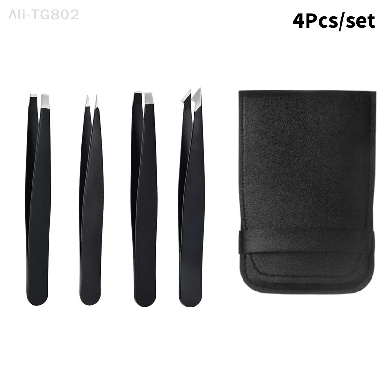 4PCS Professional Makeup Tweezers Set Stainless Steel Eyebrow Facial Hair Removal Tool Kit for Precision Grooming
