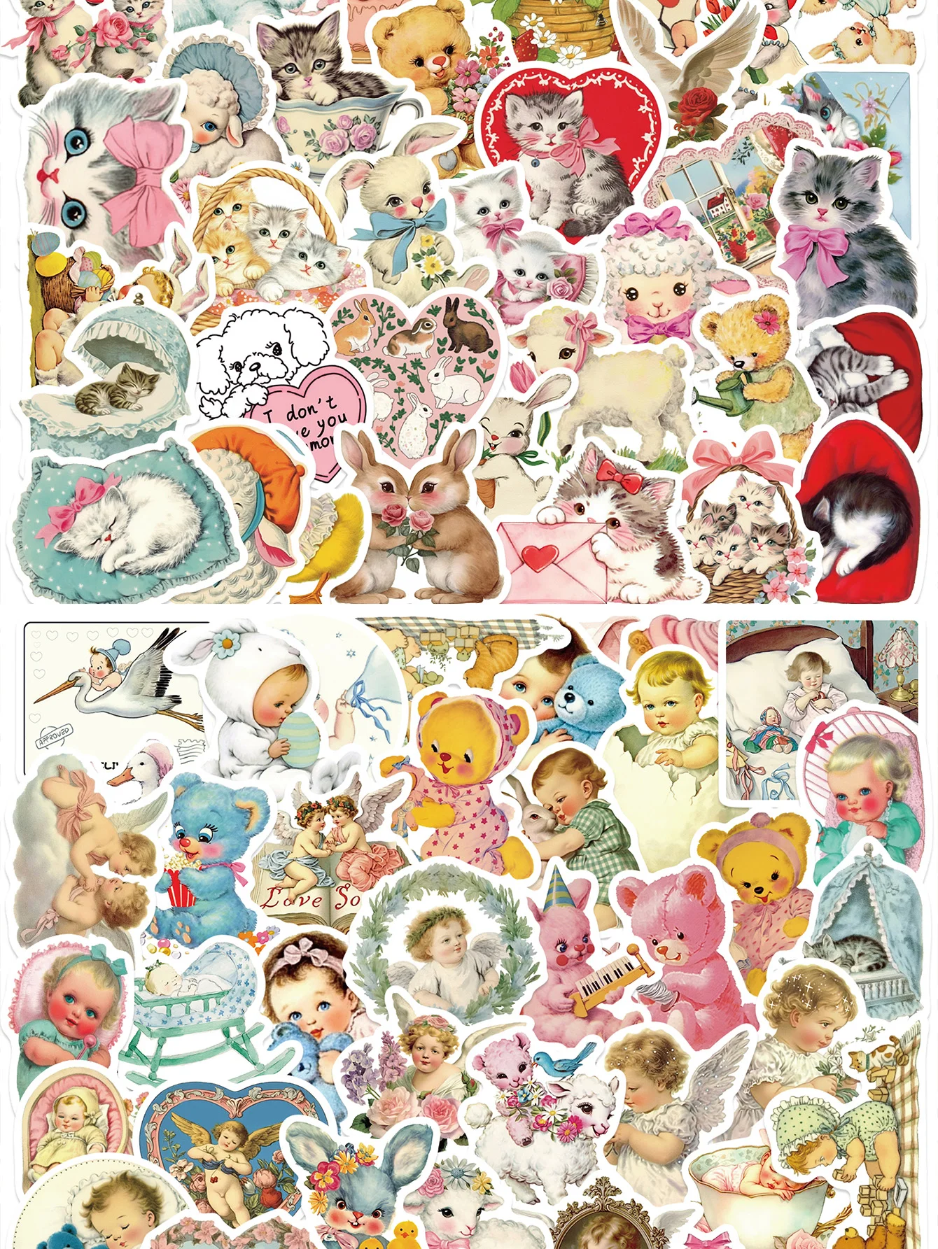 100Pcs Vintage Animals Clipart Stickers Cat Rabbit for Party Favors  VINTAGE BABY Waterproof Decorative Stickers