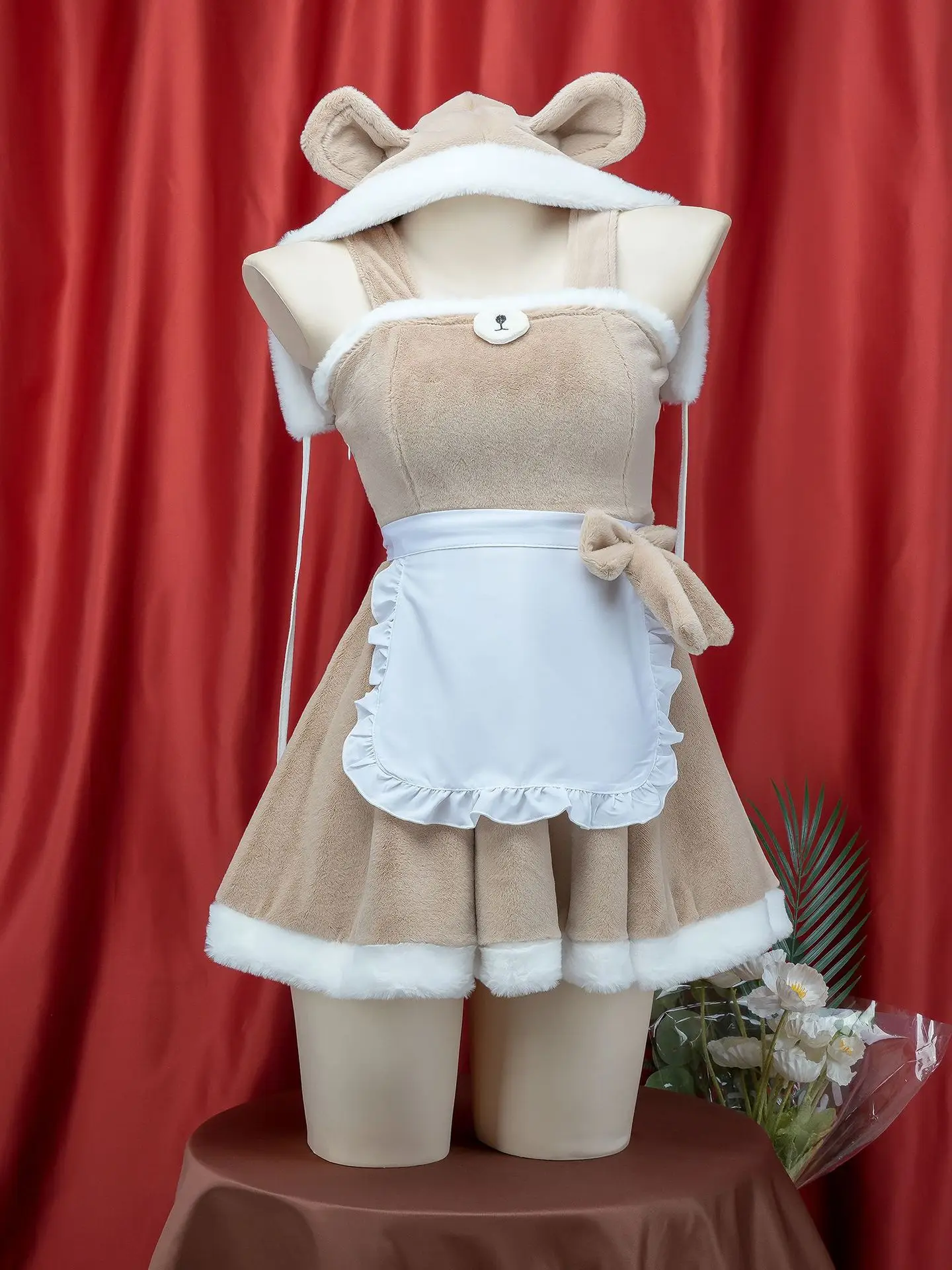 Anime Bear Cosplay Costume Women Kawai Plush Apron Maid Dress Cape Suit Cartoon Sexy Sling Nightdress Pajamas Halloween Clothes