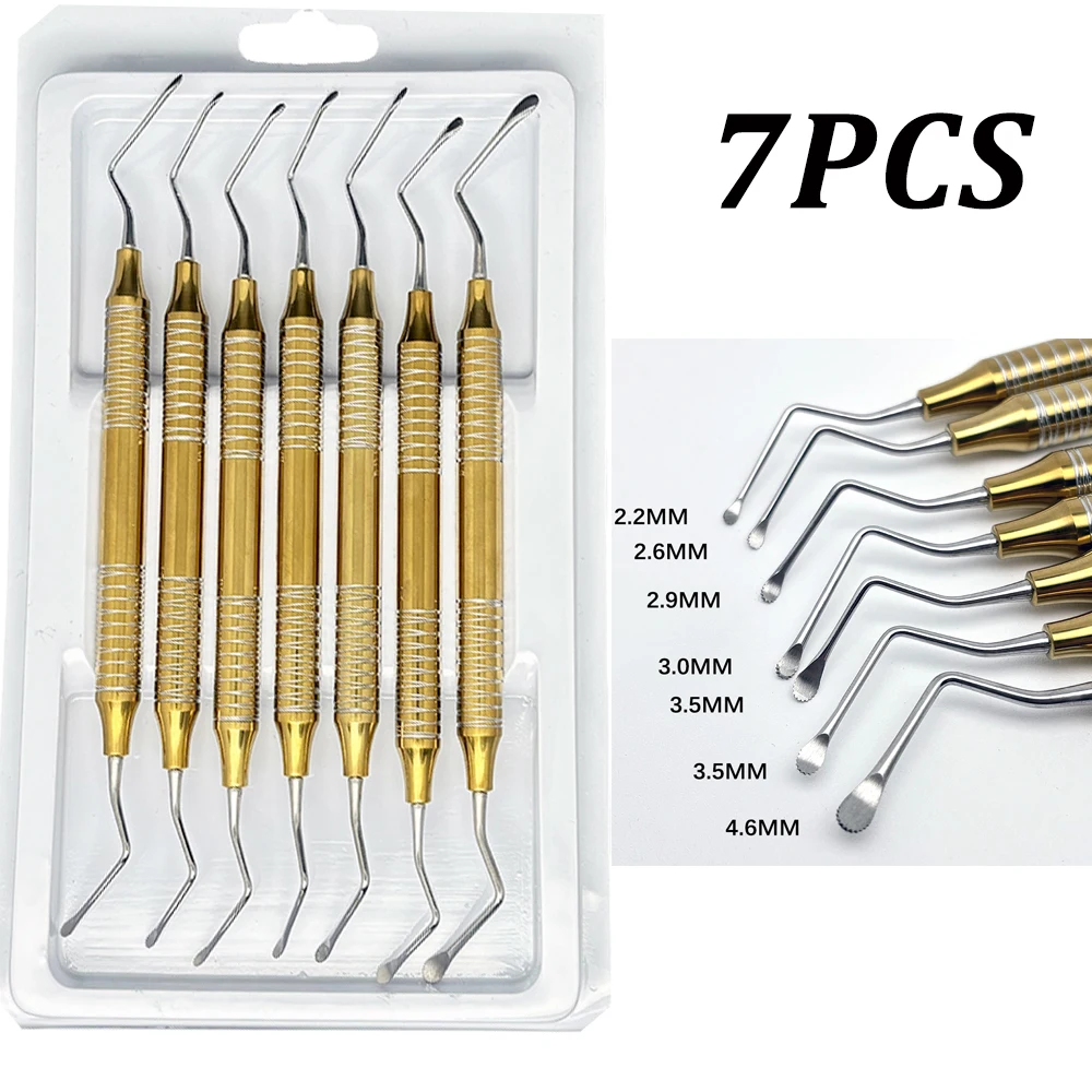 7Pcs Dental Curette Jagged Curettes Kit Dental Scaler Gracey Bone Curette Implant Tools