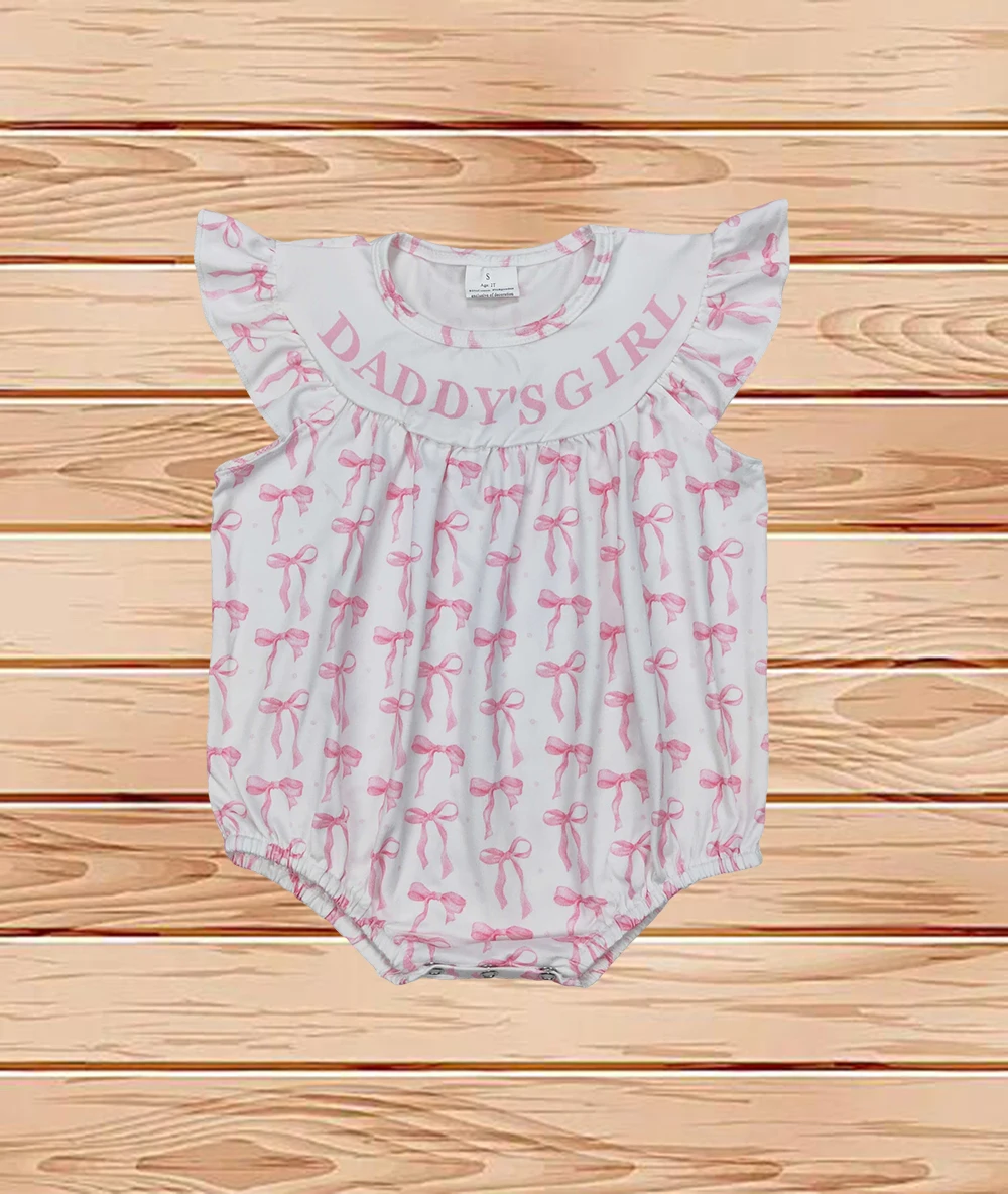 

3.24 Wholesale western boutique onesies Newborn toddler Baby Infant Girls Daddy's Girl Bows Flutter Sleeve Rompers